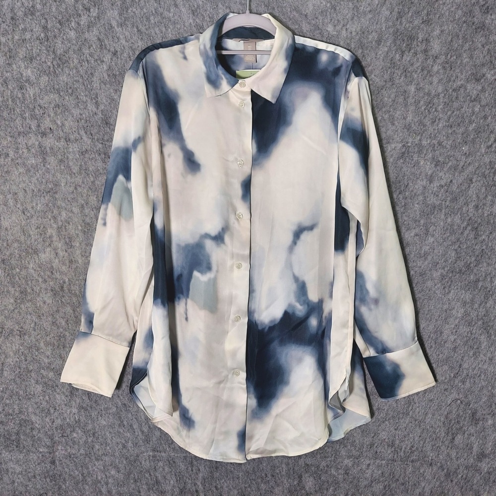 H&M Women Tunic S Button‎ Shirt Long Sleeve Cloud Shirt Retro Preppy